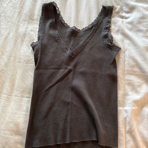 dark grey tank top with lace details